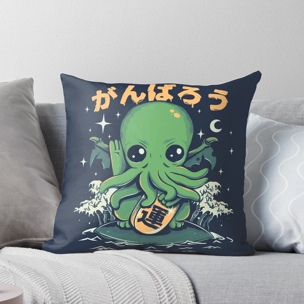 Soft, plush Cthulhu pillow in a cute, lucky design inspired by H.P. Lovecraft's Cthulhu mythos.