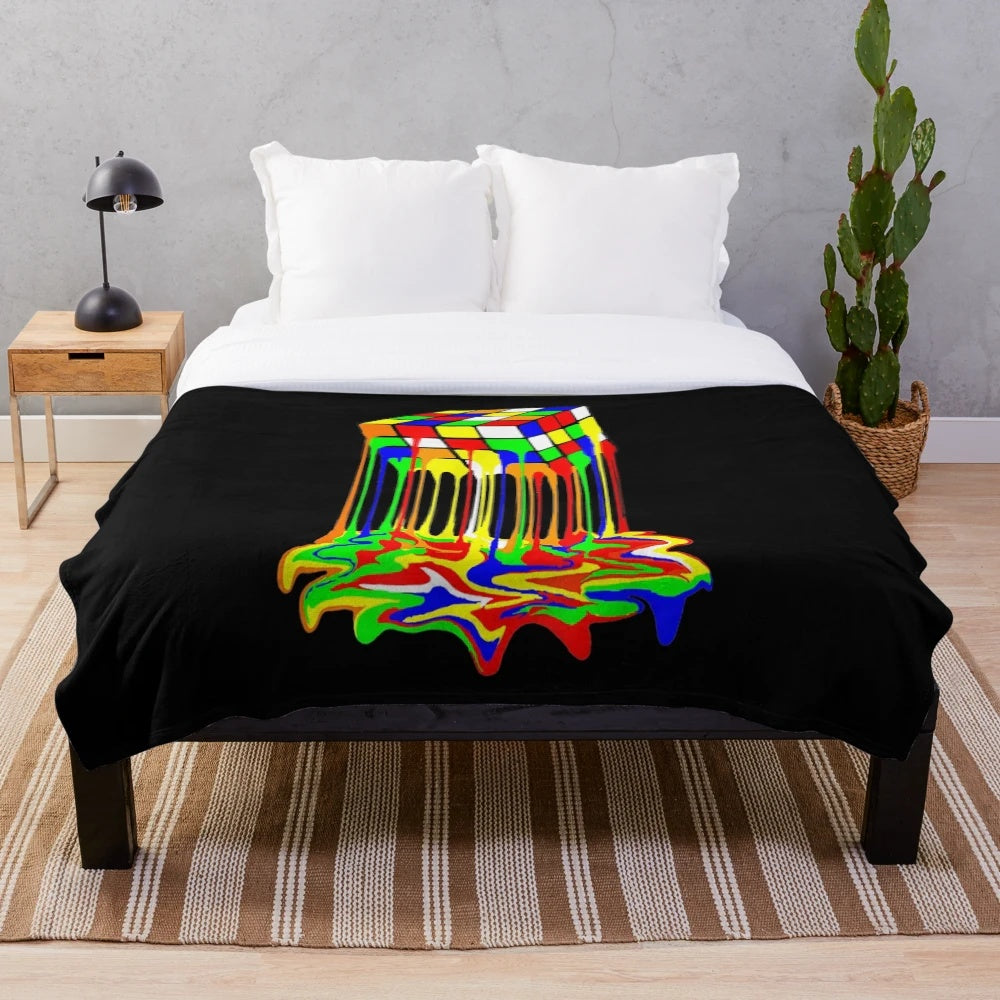 Colorful melting rubix cube graphic plush blanket