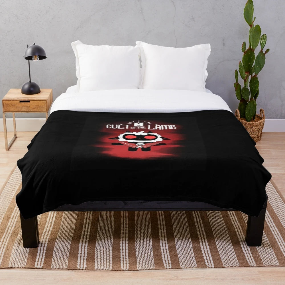Cult of the Lamb inspired plush blanket with cute cartoon characters