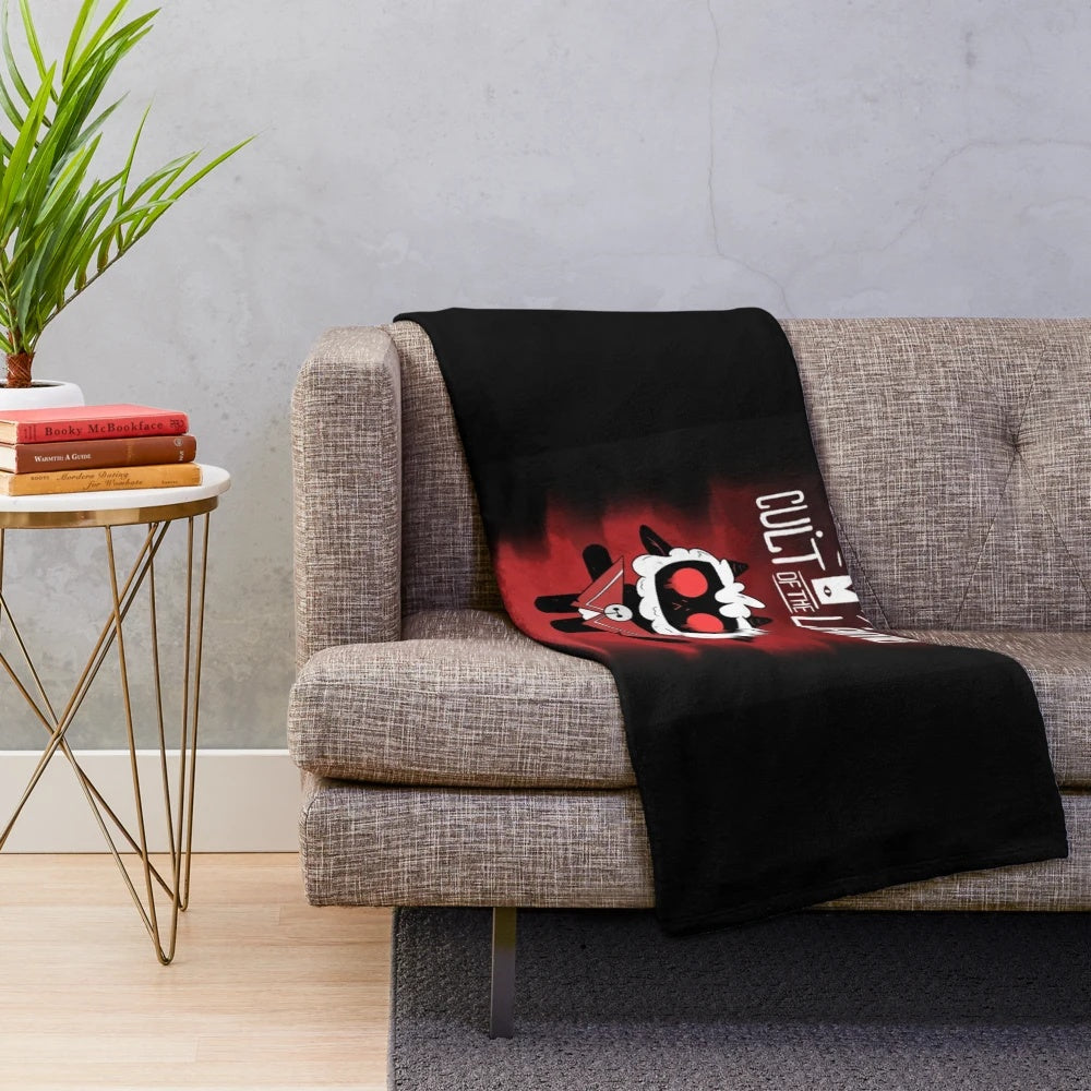 Cult of the Lamb inspired plush blanket with cute cartoon characters