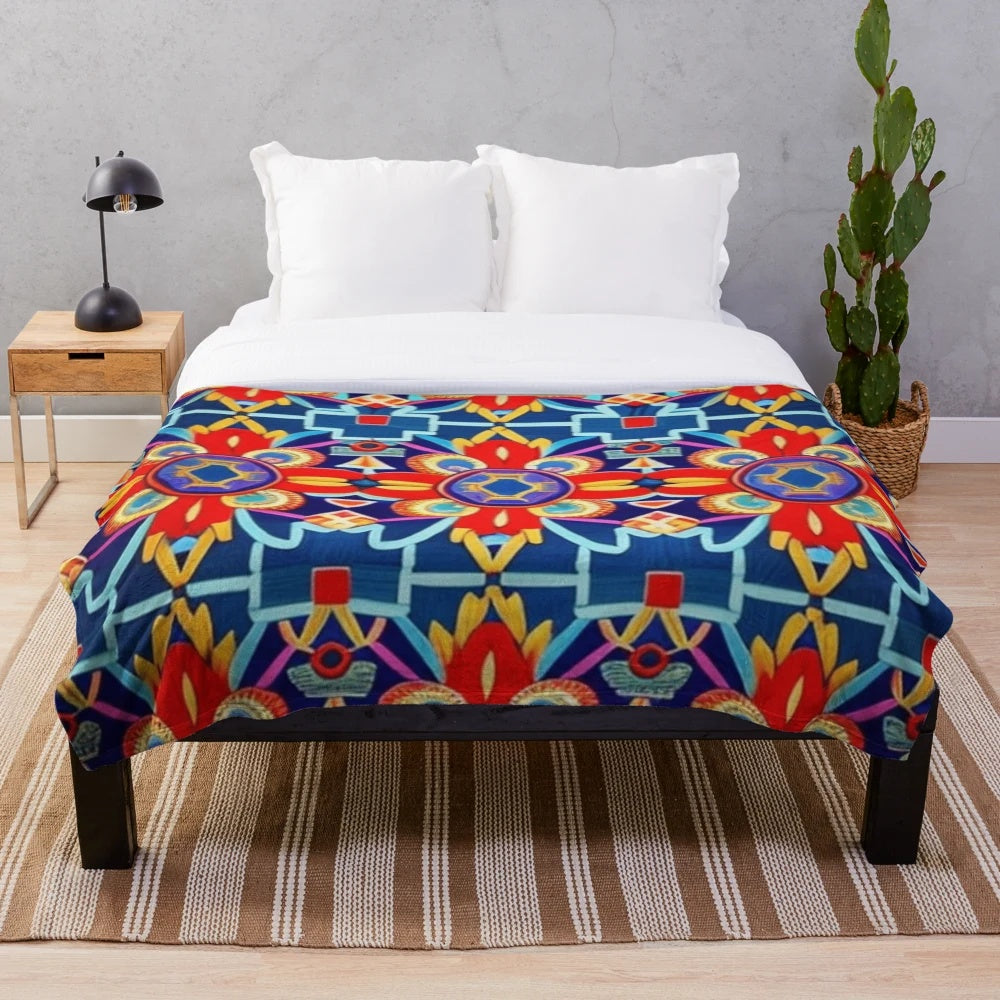 Soft and colorful cultural floral pattern plush blanket