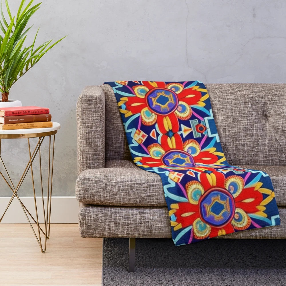 Soft and colorful cultural floral pattern plush blanket
