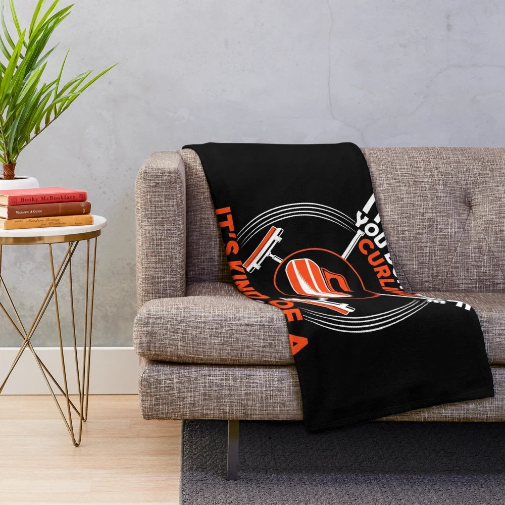 Curling blanket with curling stone design for winter sports fans