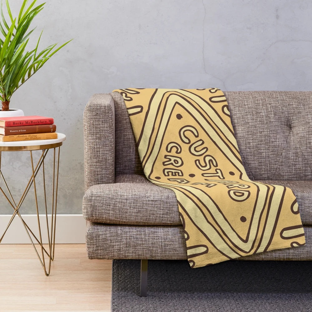 Custard cream biscuit plush blanket with a hand-drawn design