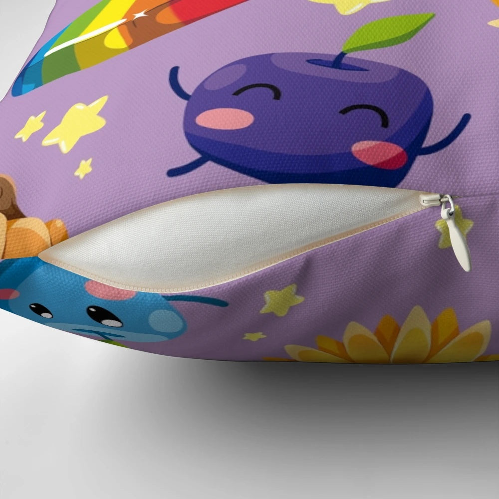 Adorable Junimos from Stardew Valley printed on a soft, plush pillow with pastel colors.