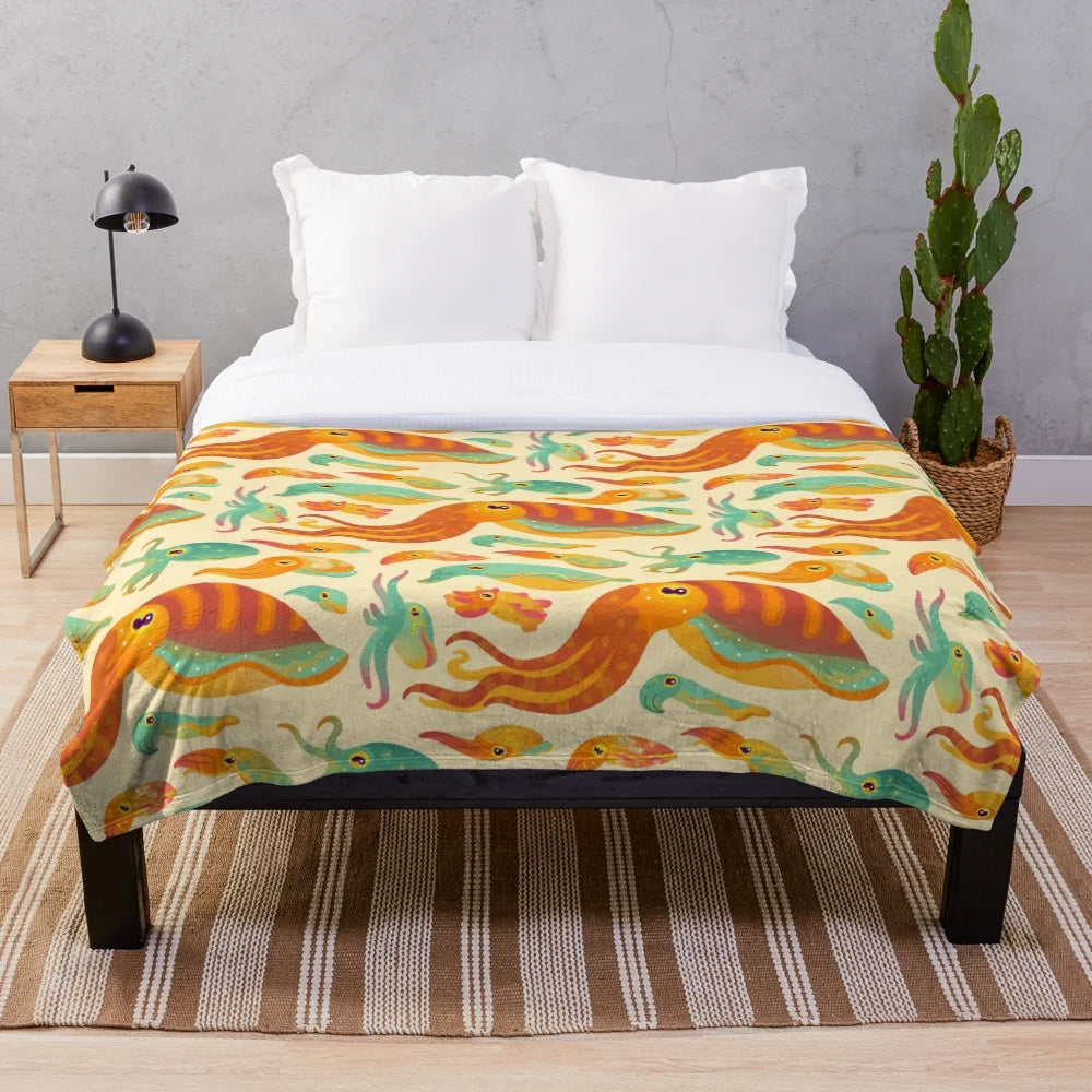 Cuttlefish plush blanket featuring a cute, colorful cephalopod design