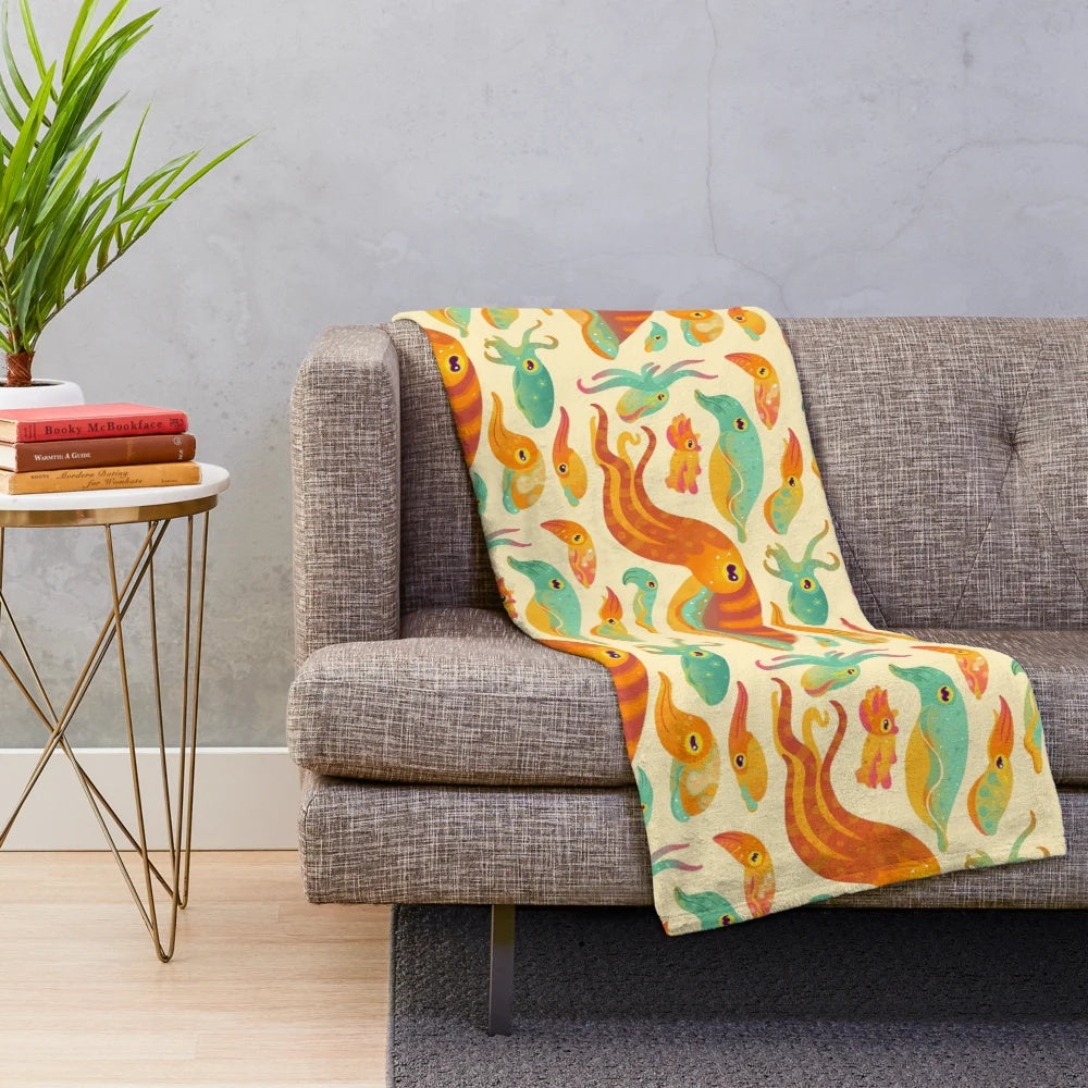 Cuttlefish plush blanket featuring a cute, colorful cephalopod design