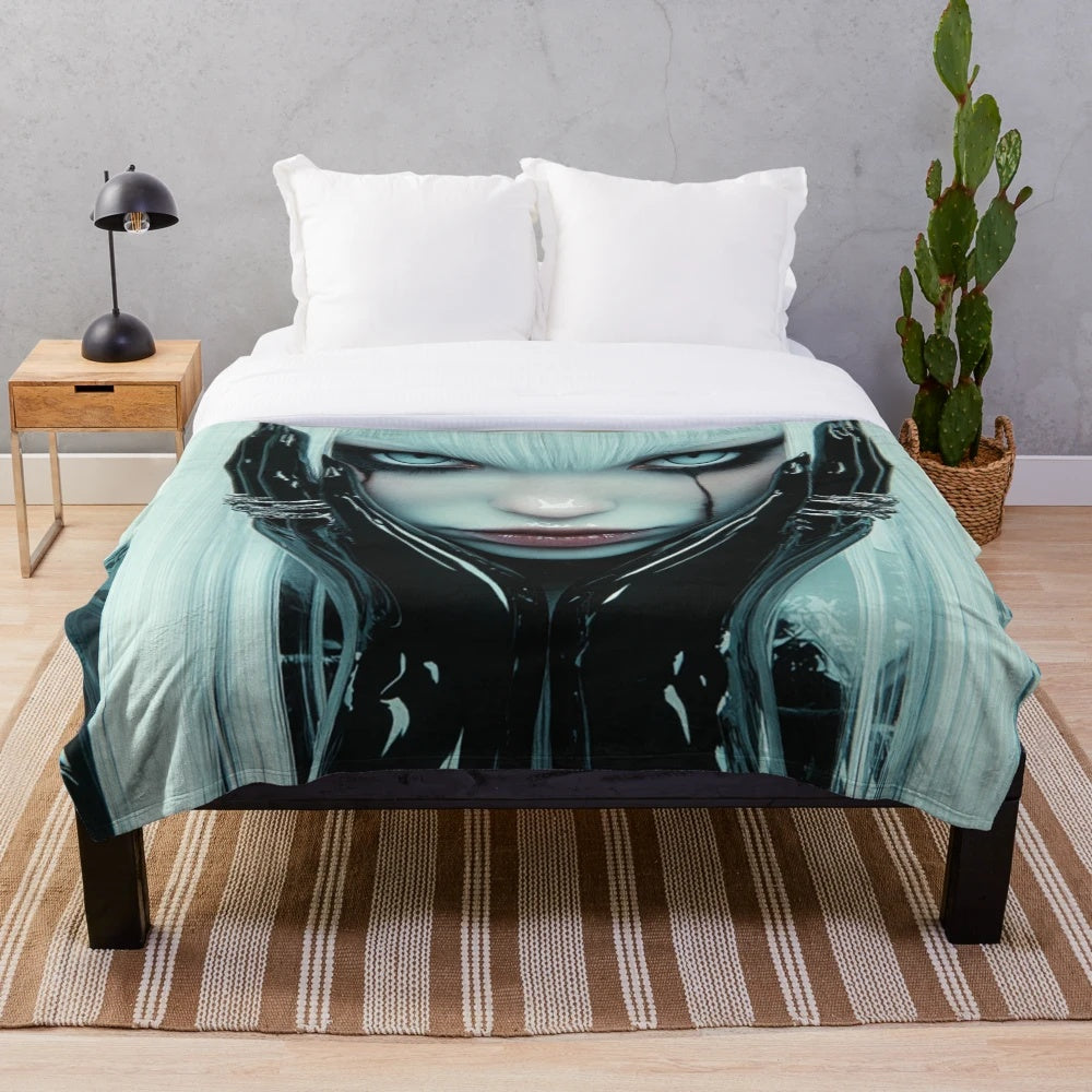 Cozy cyber girl plush blanket with soft, stylish design