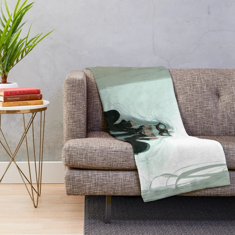 Soft and plush cyberpunk-themed blanket featuring an anime-style girl with white hair
