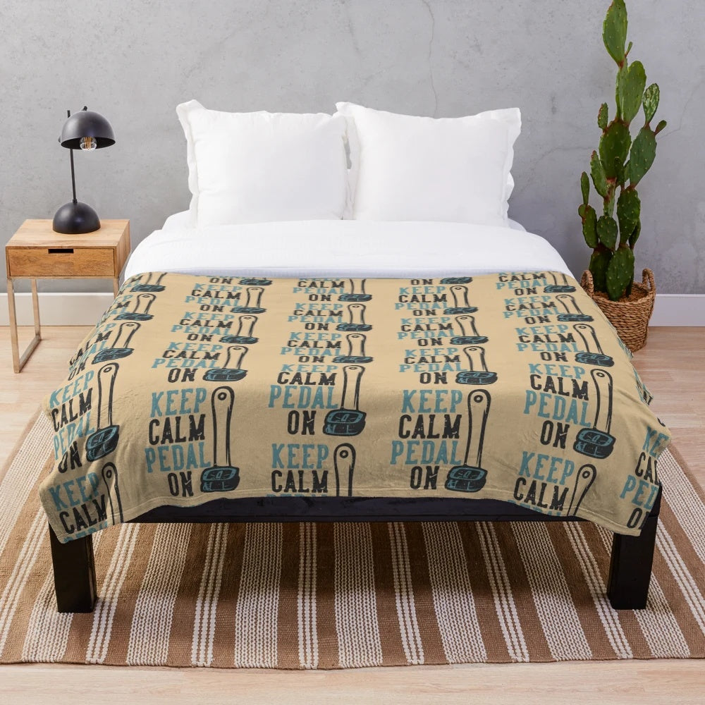 Keep Calm Cycling Plush Blanket with Bicycle Design