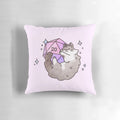 Plush pink cat-shaped pillow featuring a d20 design, perfect for tabletop gaming enthusiasts.