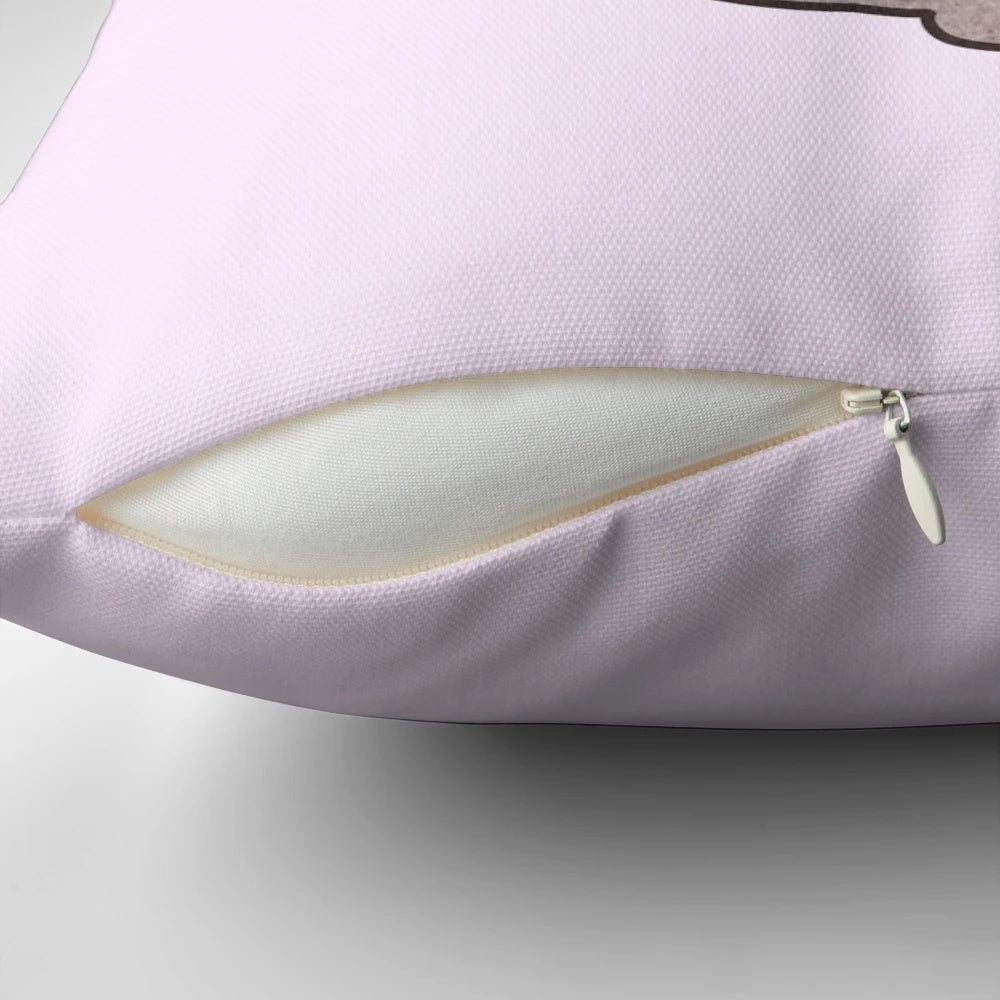 Plush pink cat-shaped pillow featuring a d20 design, perfect for tabletop gaming enthusiasts.