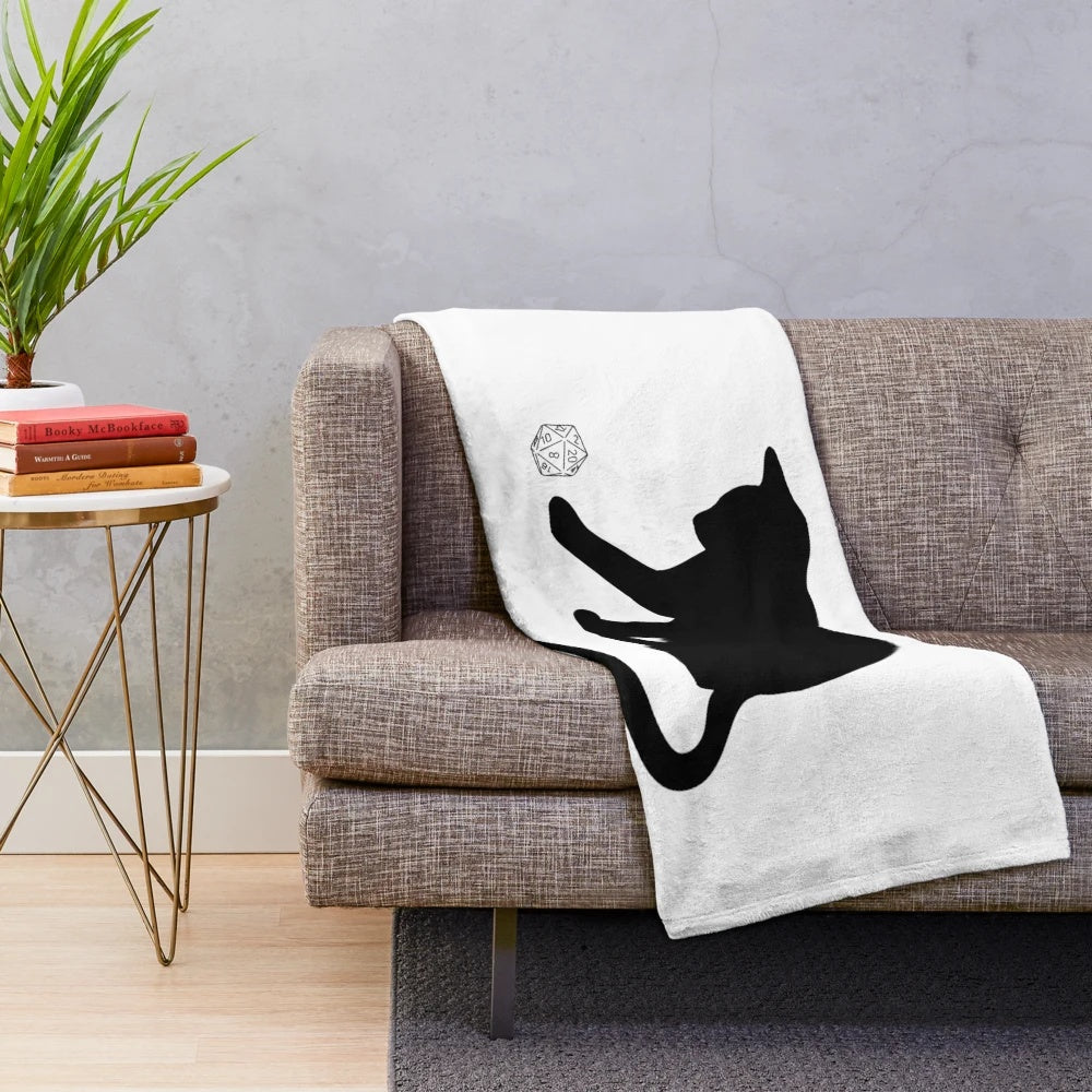 D20 cat plush blanket for dungeons and dragons fans