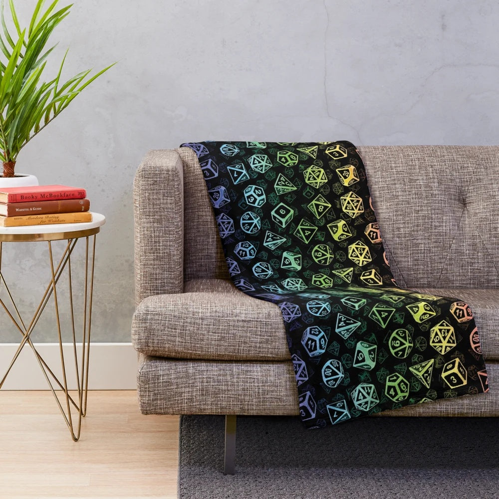 D20 Dice Pattern Plush Blanket for Tabletop RPG Gamers