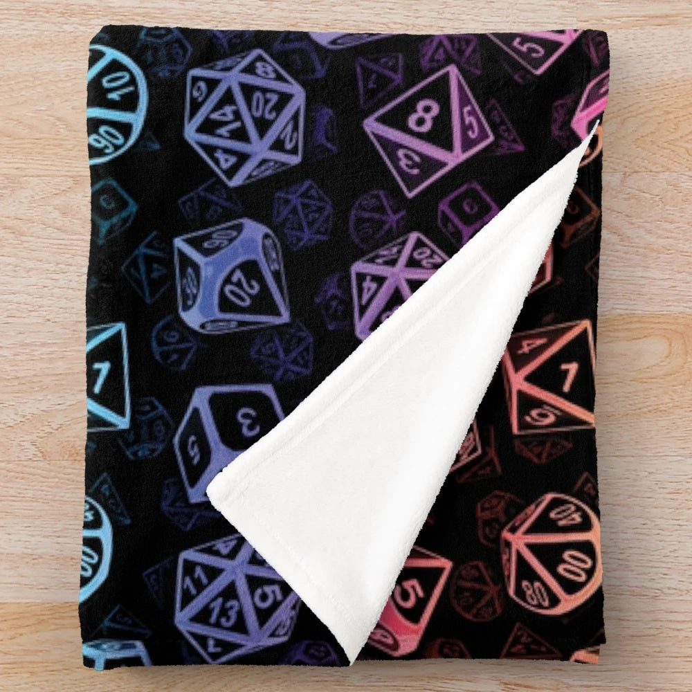 D20 Dice Pattern Plush Blanket for Tabletop RPG Gamers