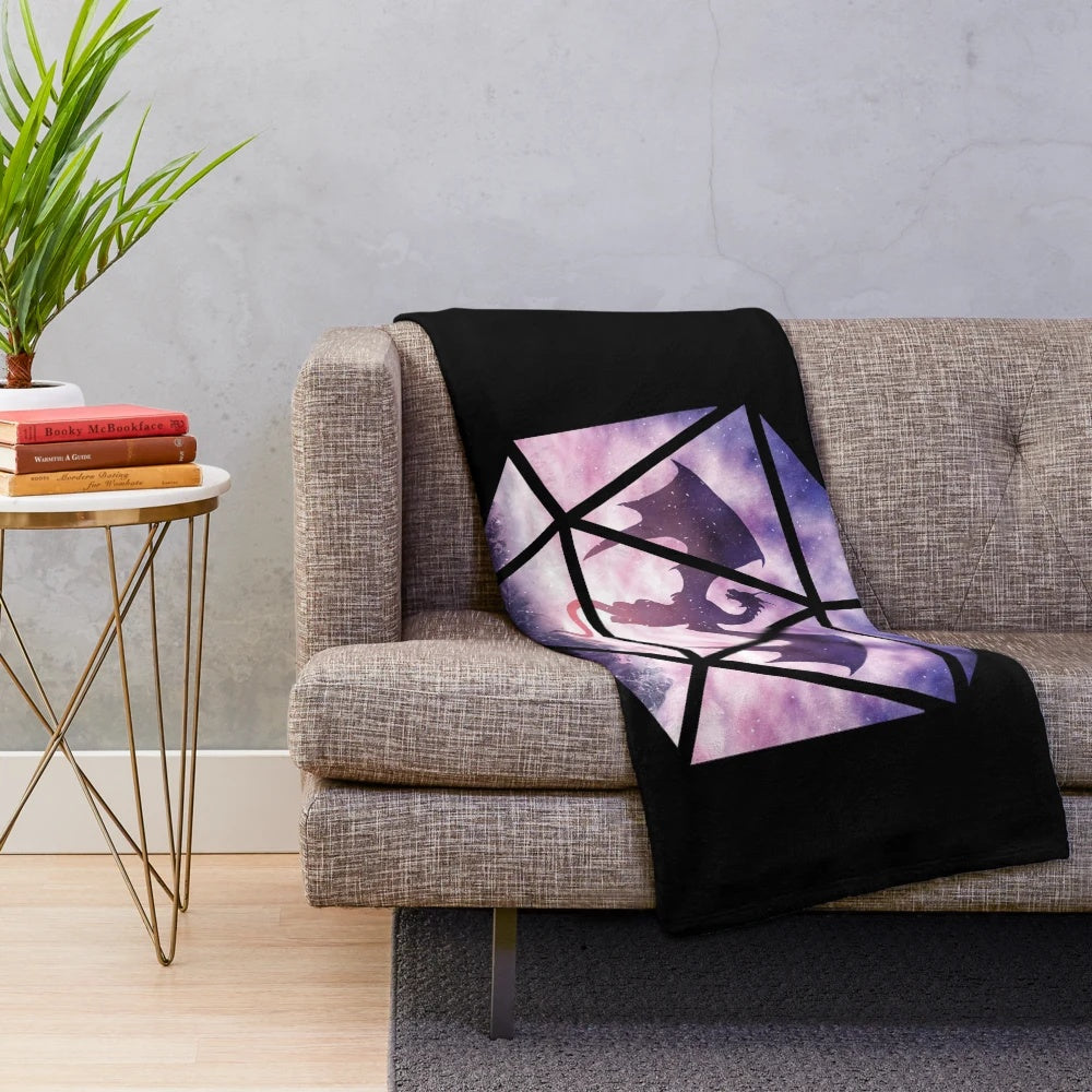 Soft and plush dragon-themed d20 blanket for tabletop roleplaying gamers