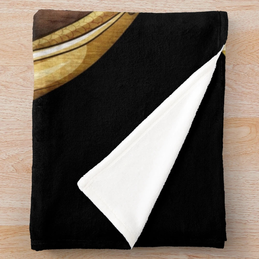Cozy d20 plush blanket featuring a yin yang dragon design for RPG and fantasy enthusiasts