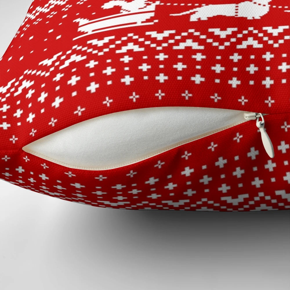 Dachshund dog breed Christmas-themed pillow with a festive knit pattern