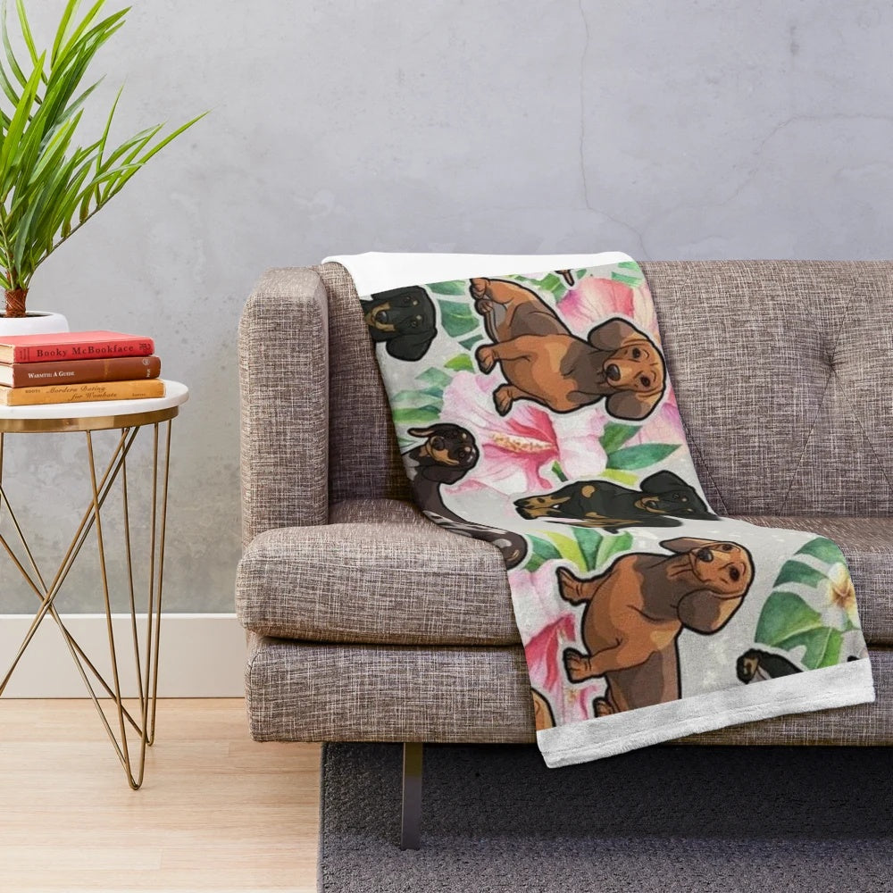 Dachshund dog plush blanket with cute cartoon design