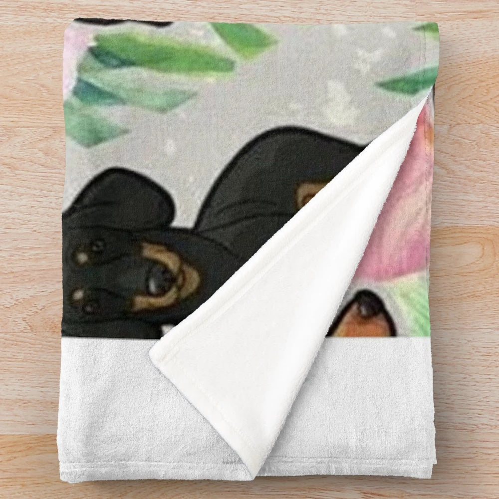 Dachshund dog plush blanket with cute cartoon design