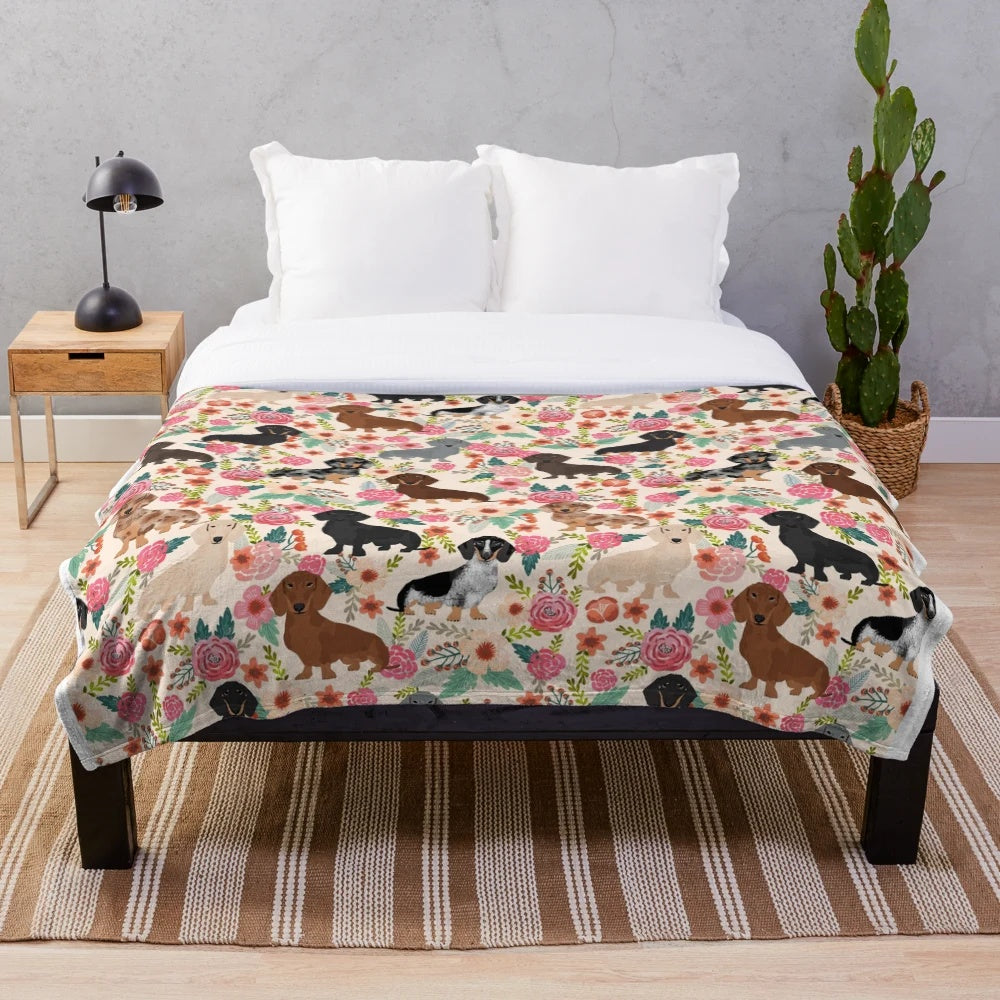 Dachshund floral plush blanket for dog owners and pet enthusiasts