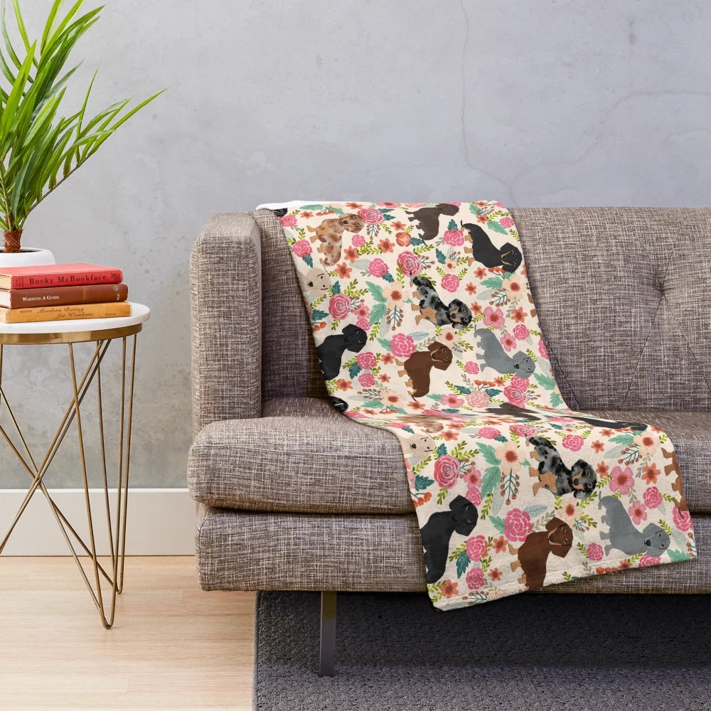 Dachshund floral plush blanket for dog owners and pet enthusiasts