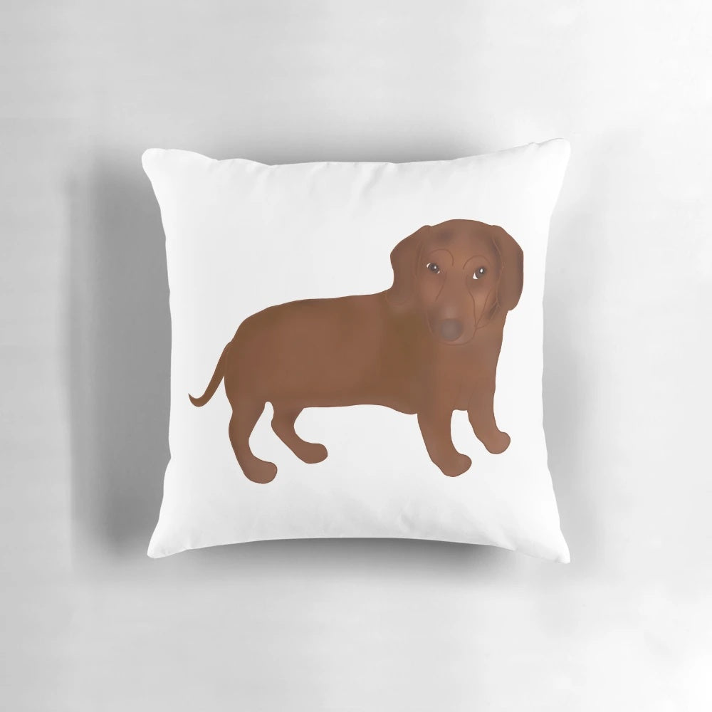 Soft, plush dachshund pillow with a cute puppy design, perfect for snuggling and home décor.