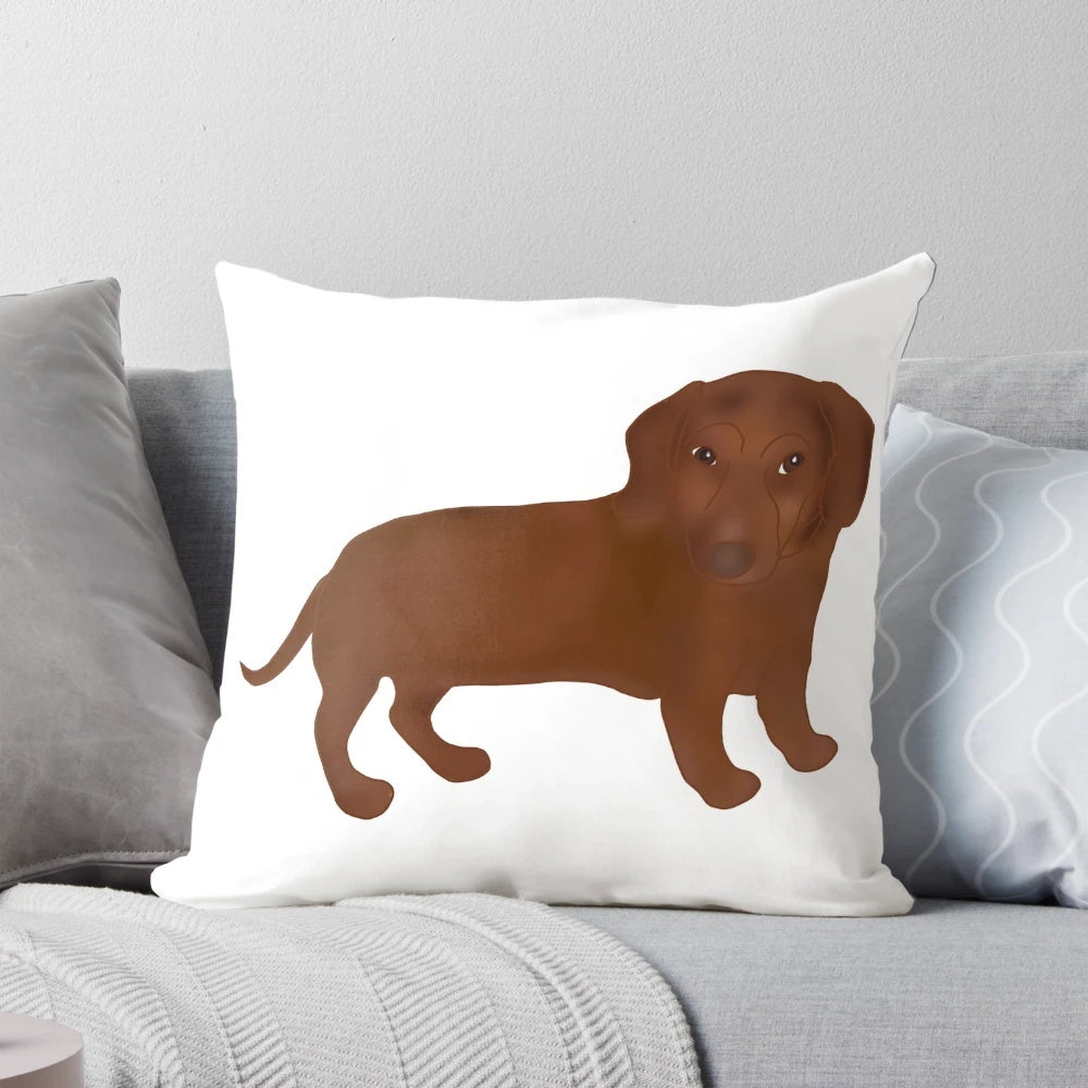 Soft, plush dachshund pillow with a cute puppy design, perfect for snuggling and home décor.