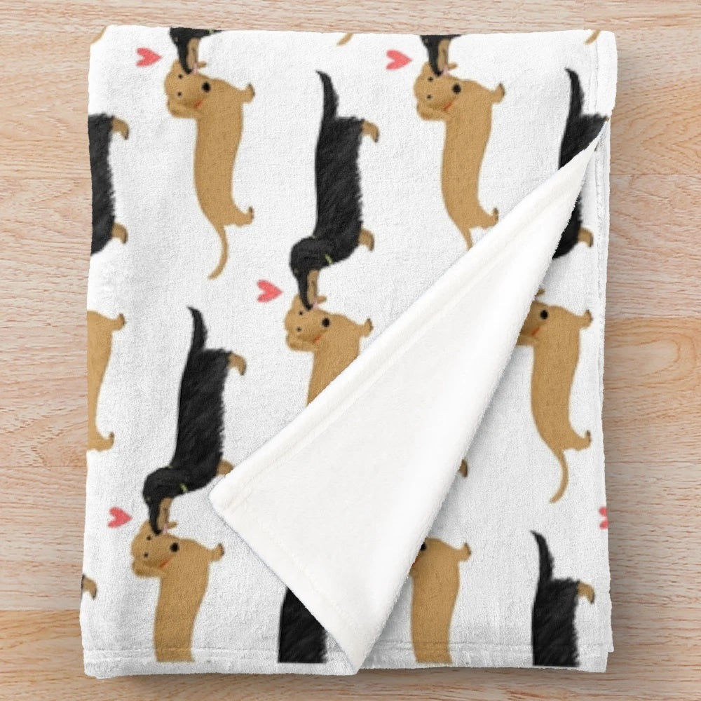 Dachshund plush blanket with heart-shaped design for dog lovers
