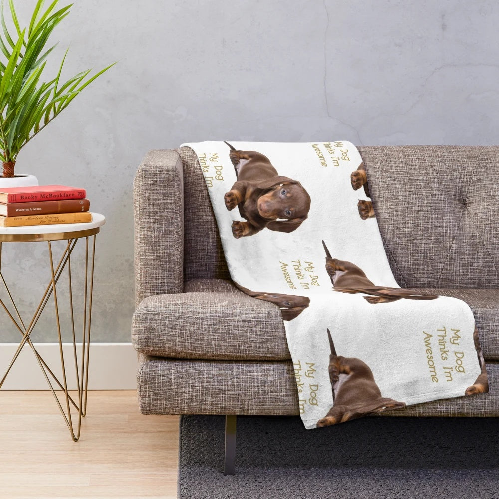 Dachshund plush blanket with brown dog lying on it