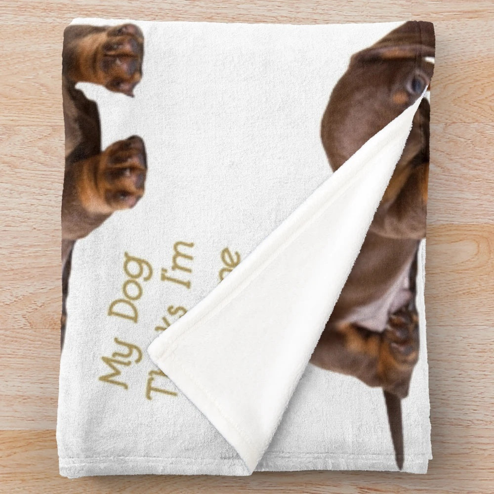 Dachshund plush blanket with brown dog lying on it