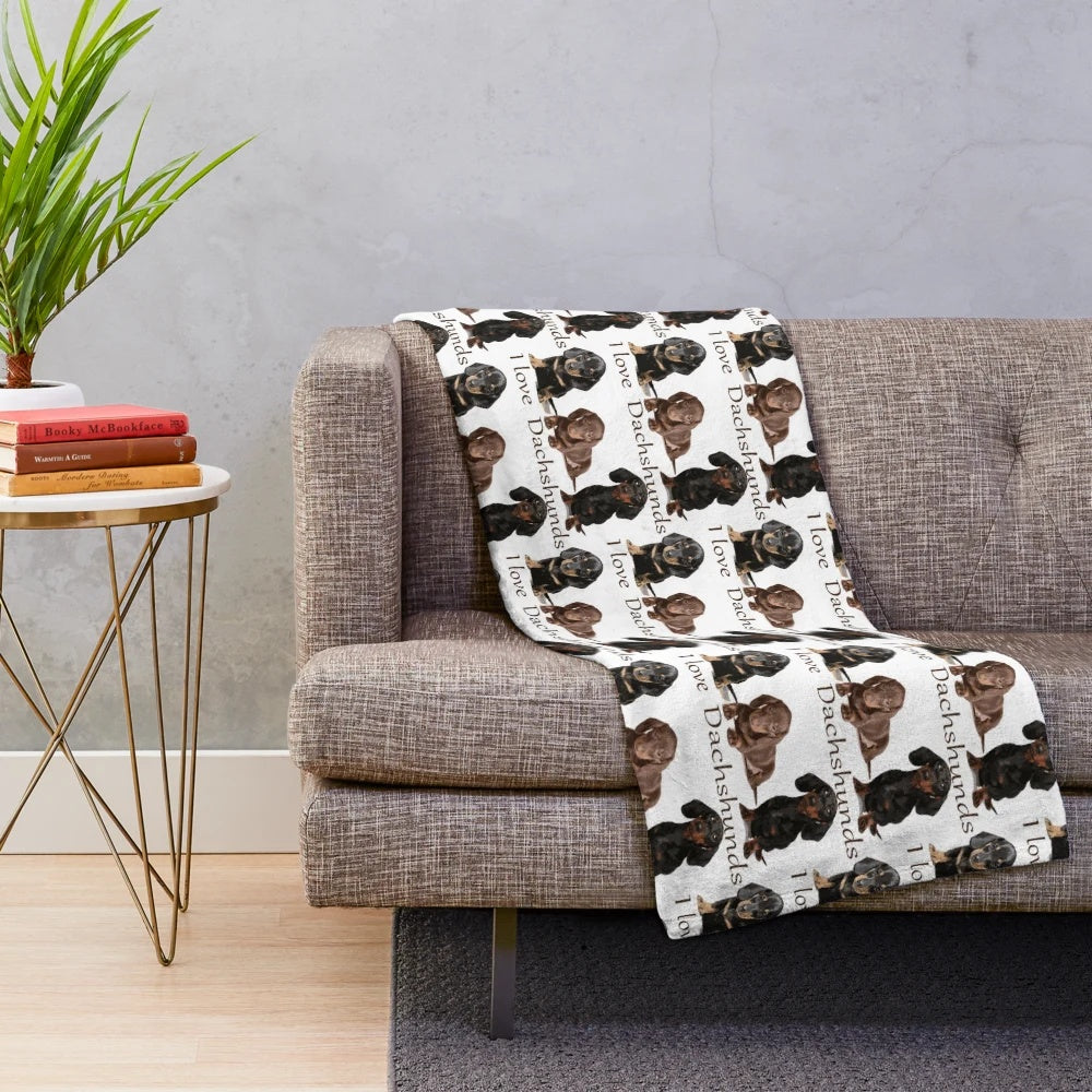 Dachshund plush blanket featuring a cute sausage dog design