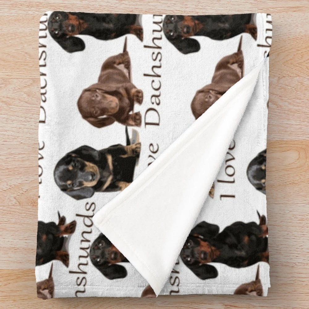 Dachshund plush blanket featuring a cute sausage dog design