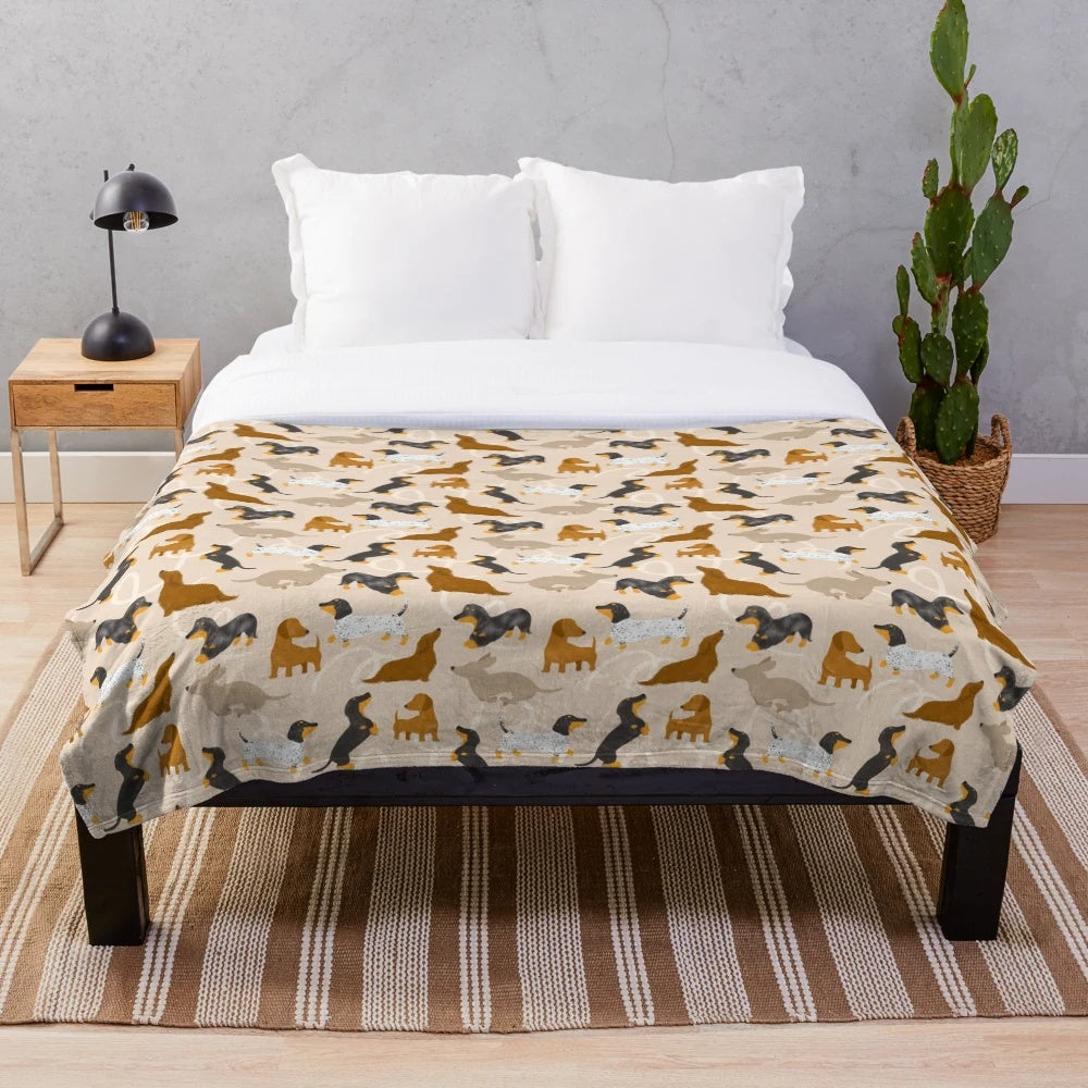 Dachshund plush blanket featuring a cute and playful dachshund design