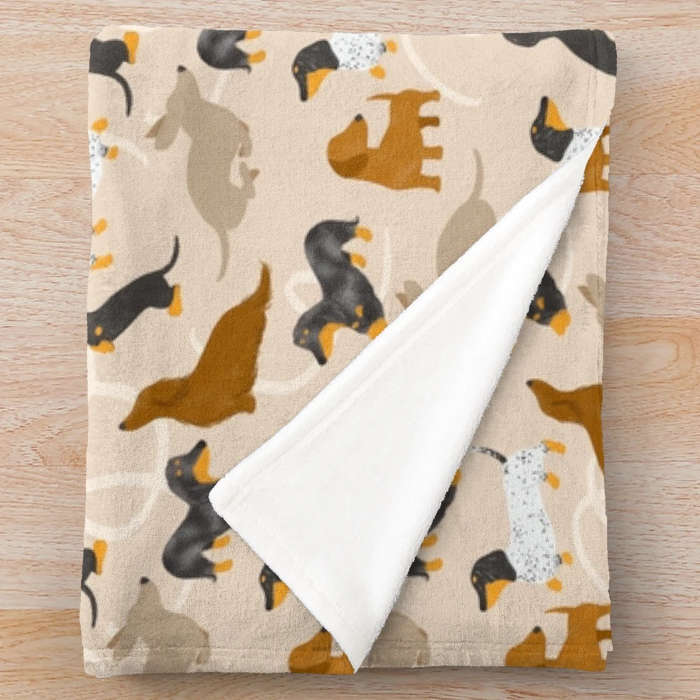 Dachshund plush blanket featuring a cute and playful dachshund design