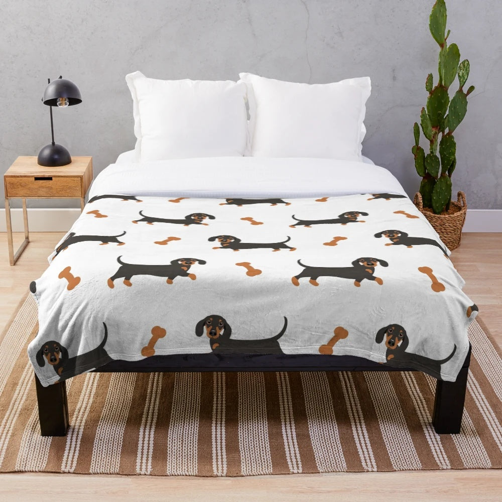 Black and tan dachshund sausage dog plush blanket
