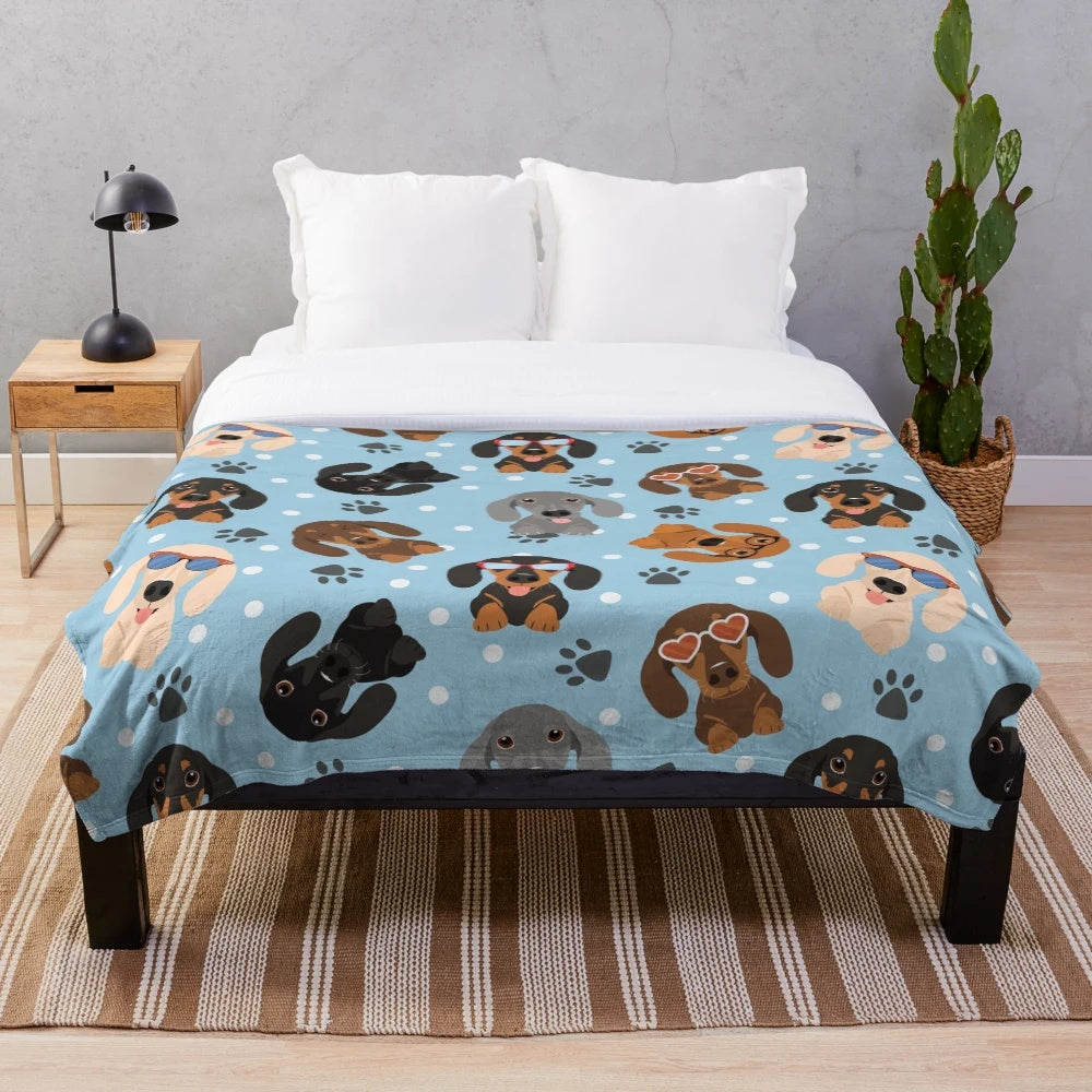 Soft and cuddly dachshund sausage dog plush blanket