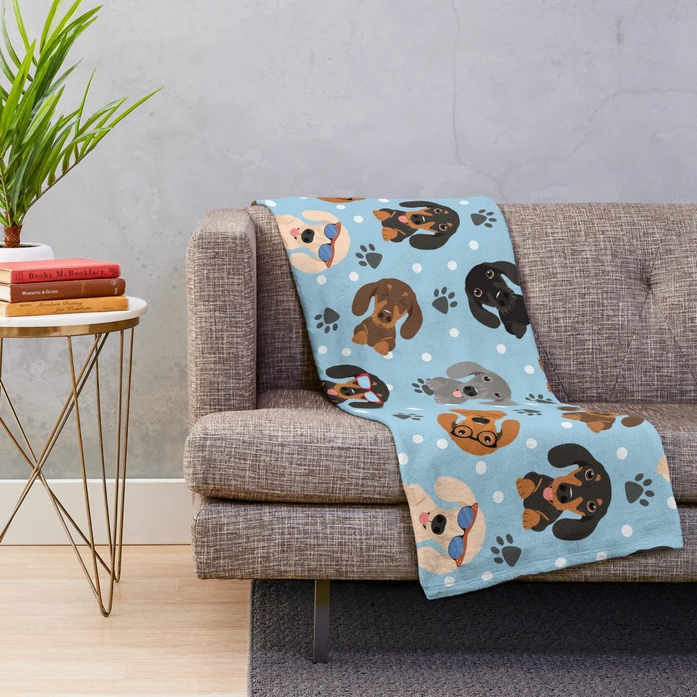 Soft and cuddly dachshund sausage dog plush blanket