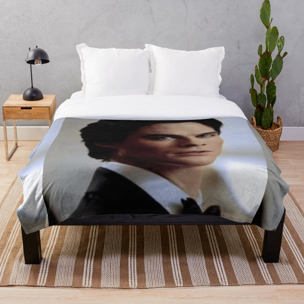 Damon Salvatore inspired plush blanket with a cozy, aesthetic design