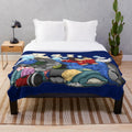 Dark blue plush blanket with a furry, pet-themed design