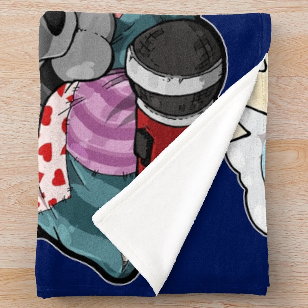 Dark blue plush blanket with a furry, pet-themed design