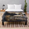 Dark fantasy plush blanket with autumn leaves and fairy tale elements