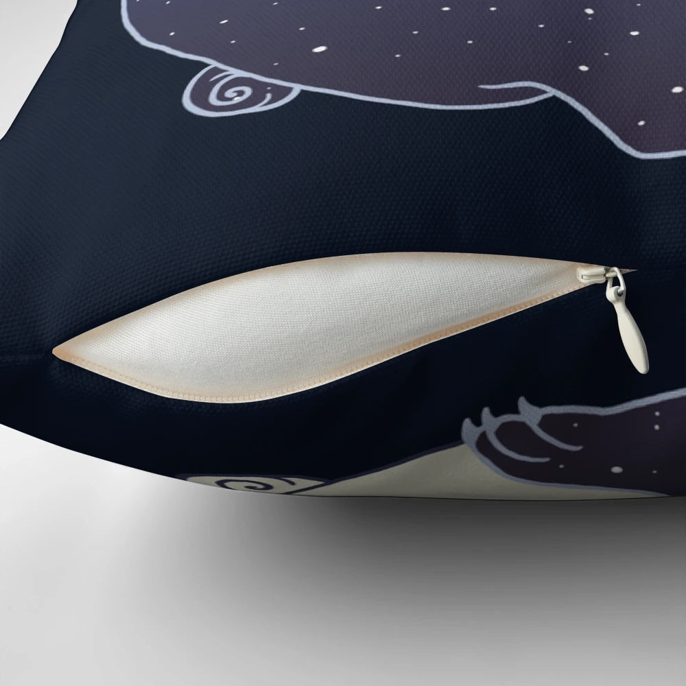 Soft, plush pillow featuring a bear design with day and night imagery, clouds, and stars
