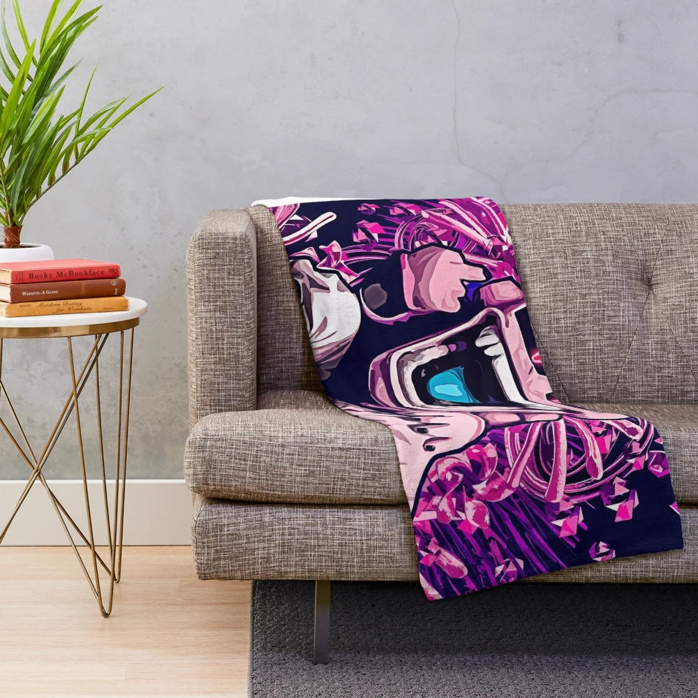 Colorful plush blanket featuring a playful Majin Buu design from the Dragon Ball Z anime series