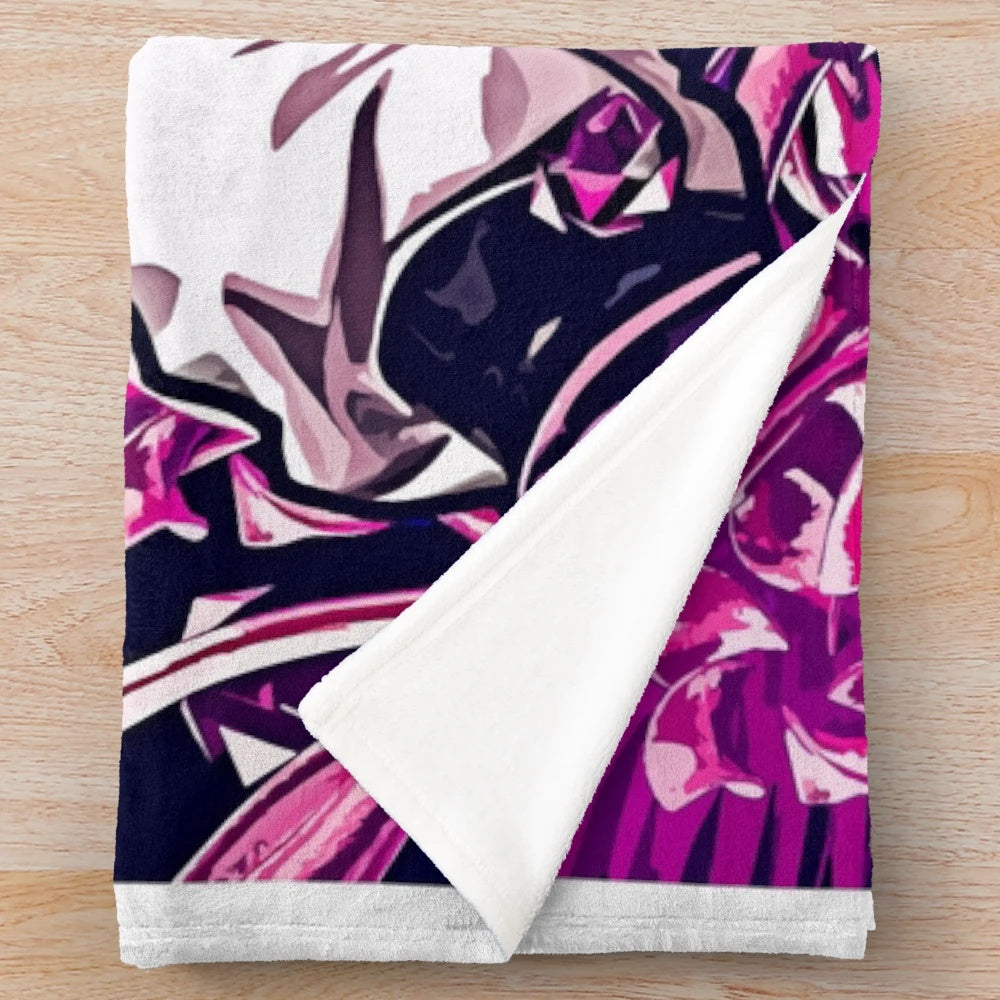 Colorful plush blanket featuring a playful Majin Buu design from the Dragon Ball Z anime series