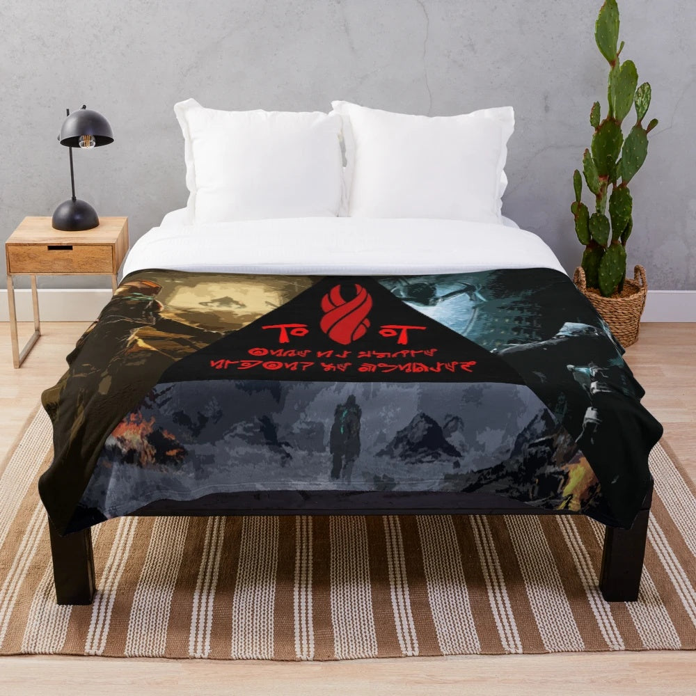 Dead Space inspired plush blanket featuring necromorphs and the character Isaac Clarke