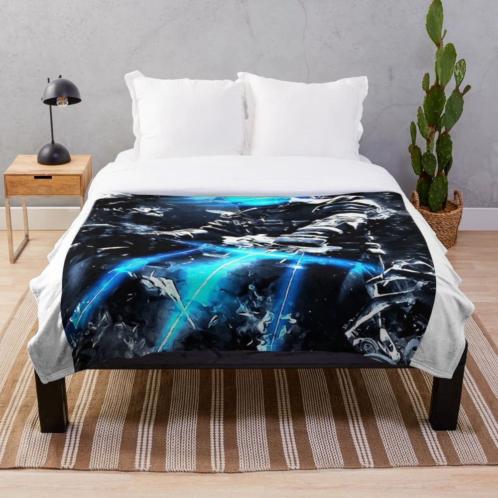 Dead Space inspired plush blanket featuring an abstract Isaac Clarke design