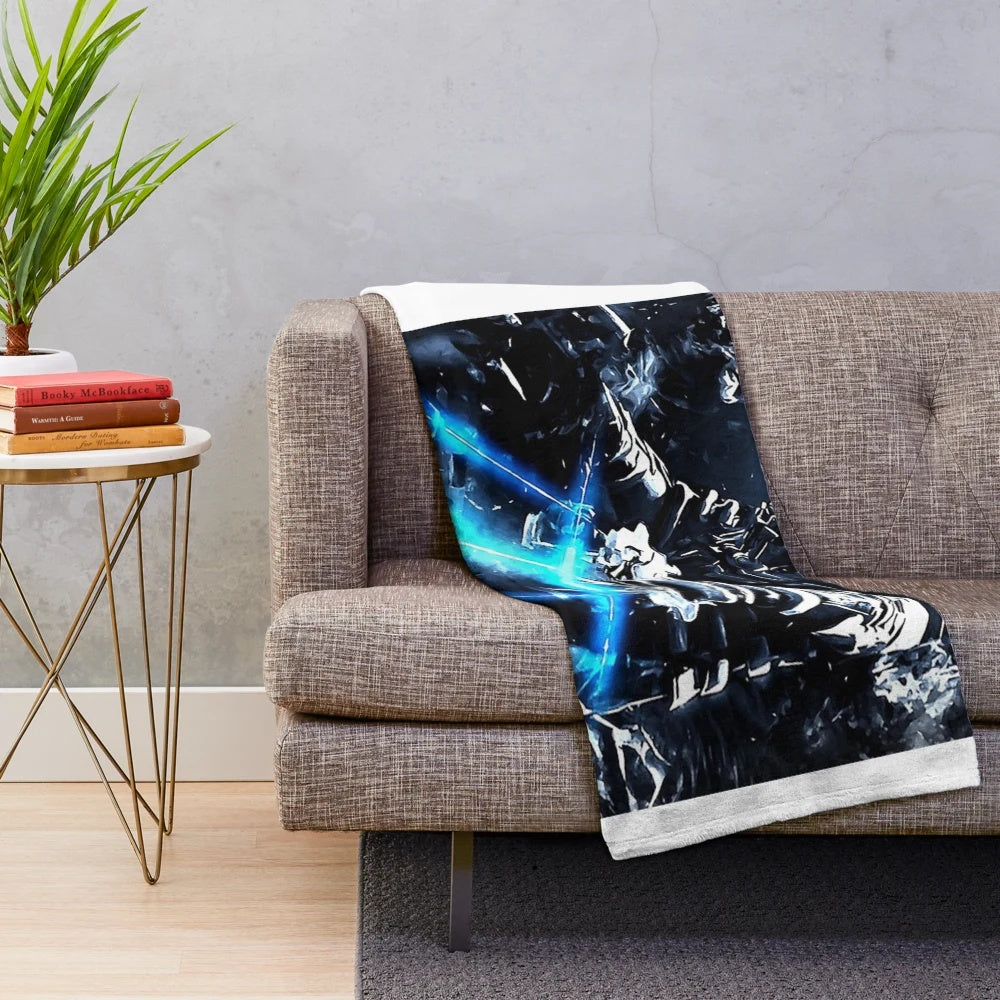 Dead Space inspired plush blanket featuring an abstract Isaac Clarke design