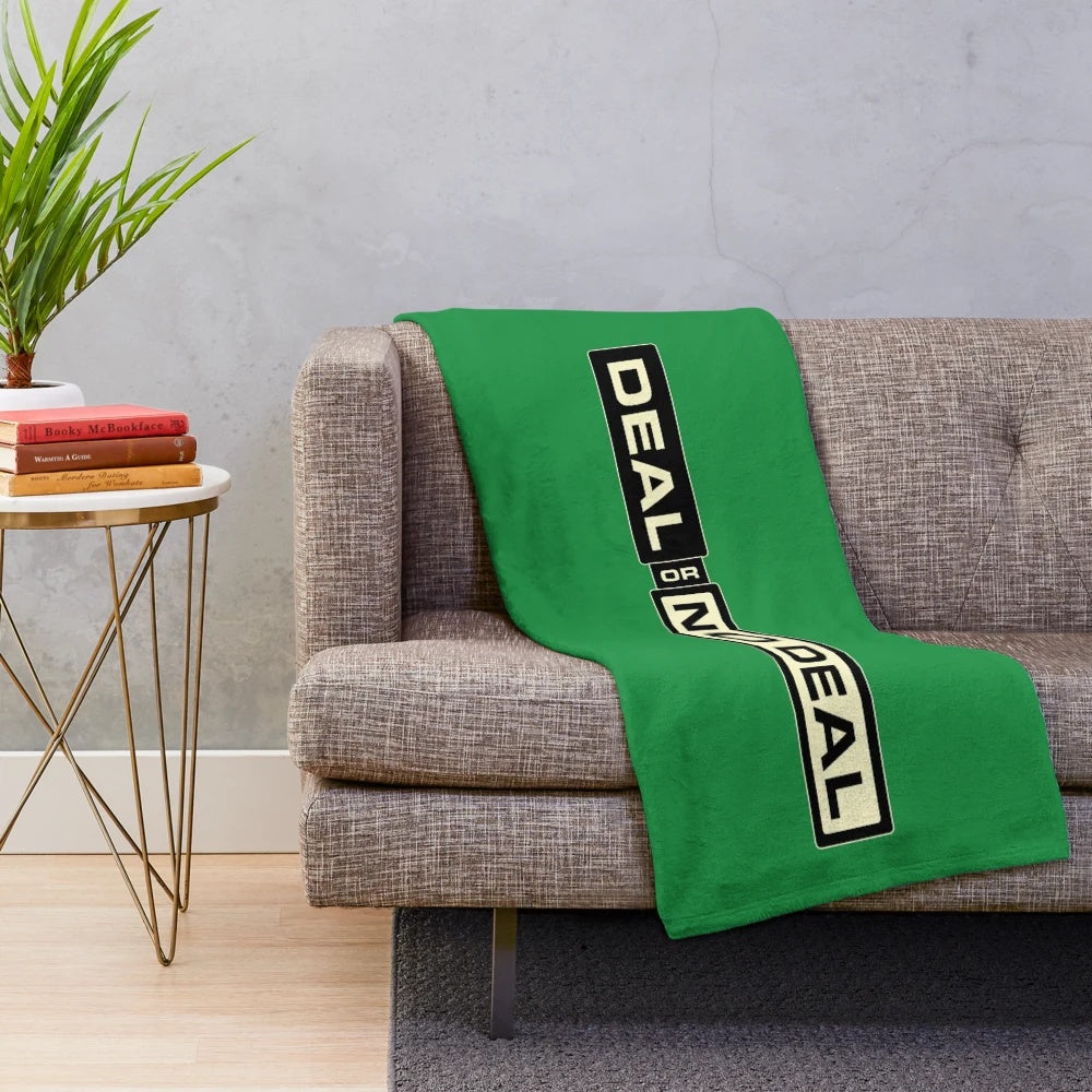 Deal or No Deal inspired plush blanket featuring game show elements