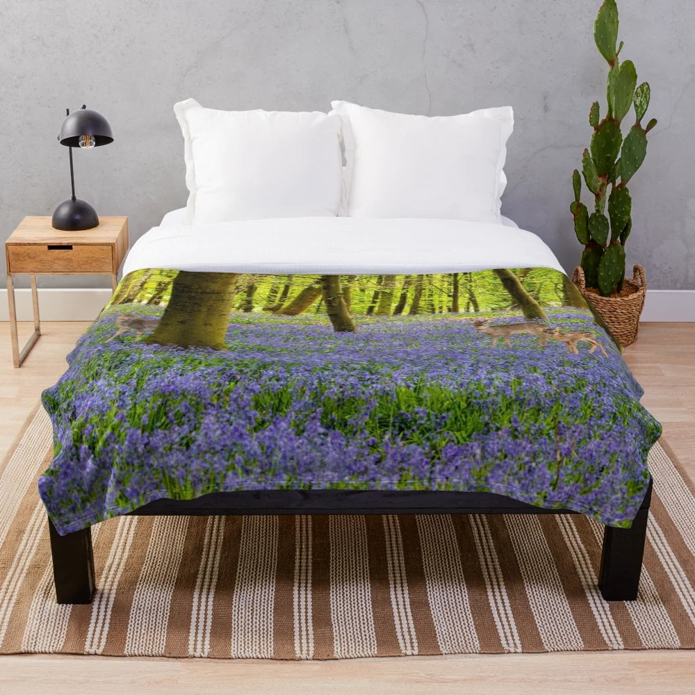 Deer and bluebells design plush blanket